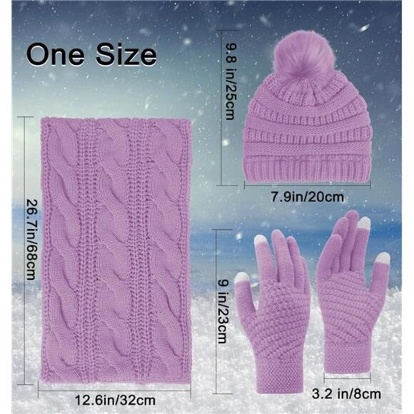 3pcs Women's Winter Beanie Hat Scarf and Touch Screen Gloves Set - Picture 4 of 5